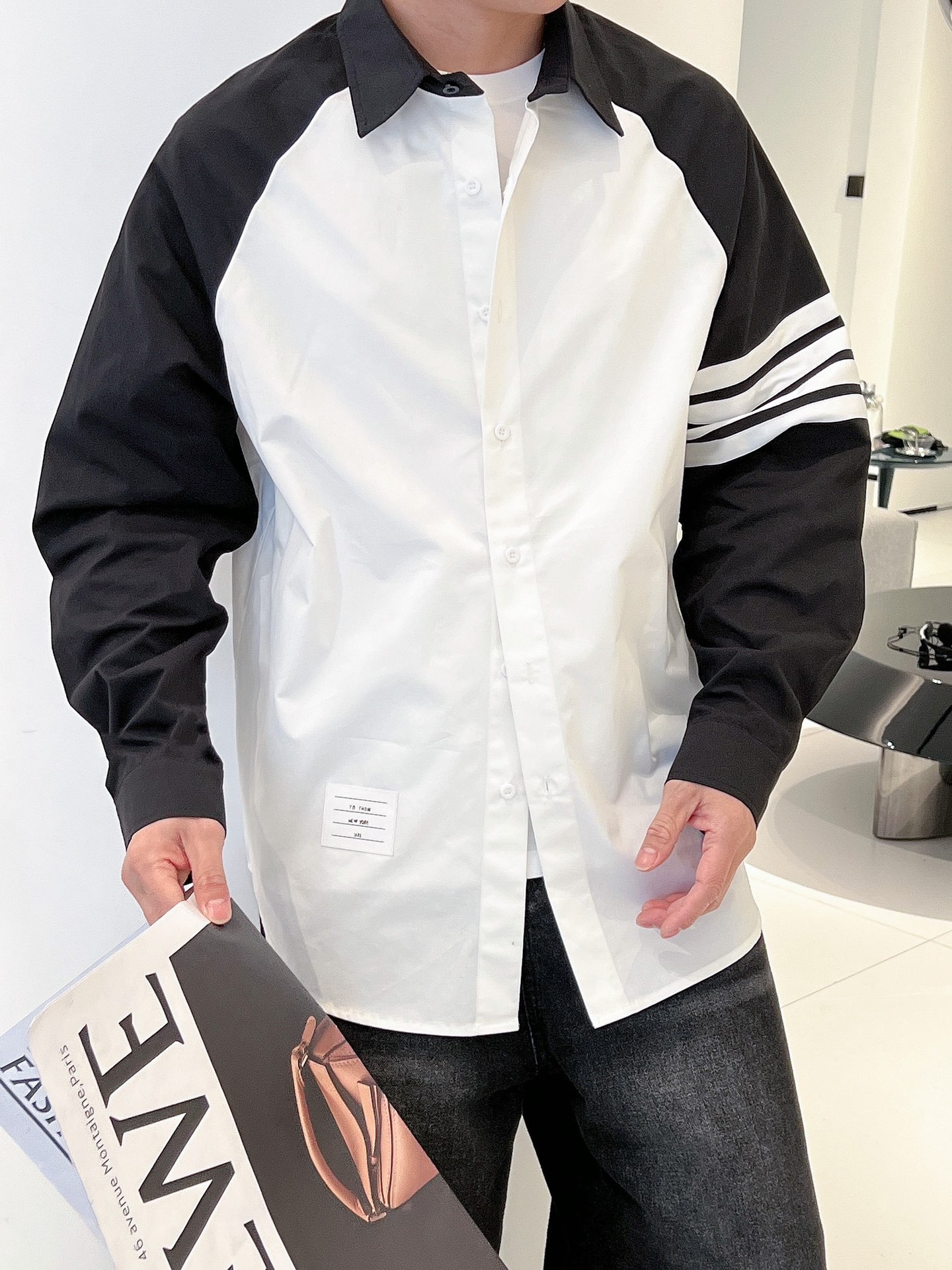 THOMBROWNETB撞色設計男裝高仿衣服長袖襯衣