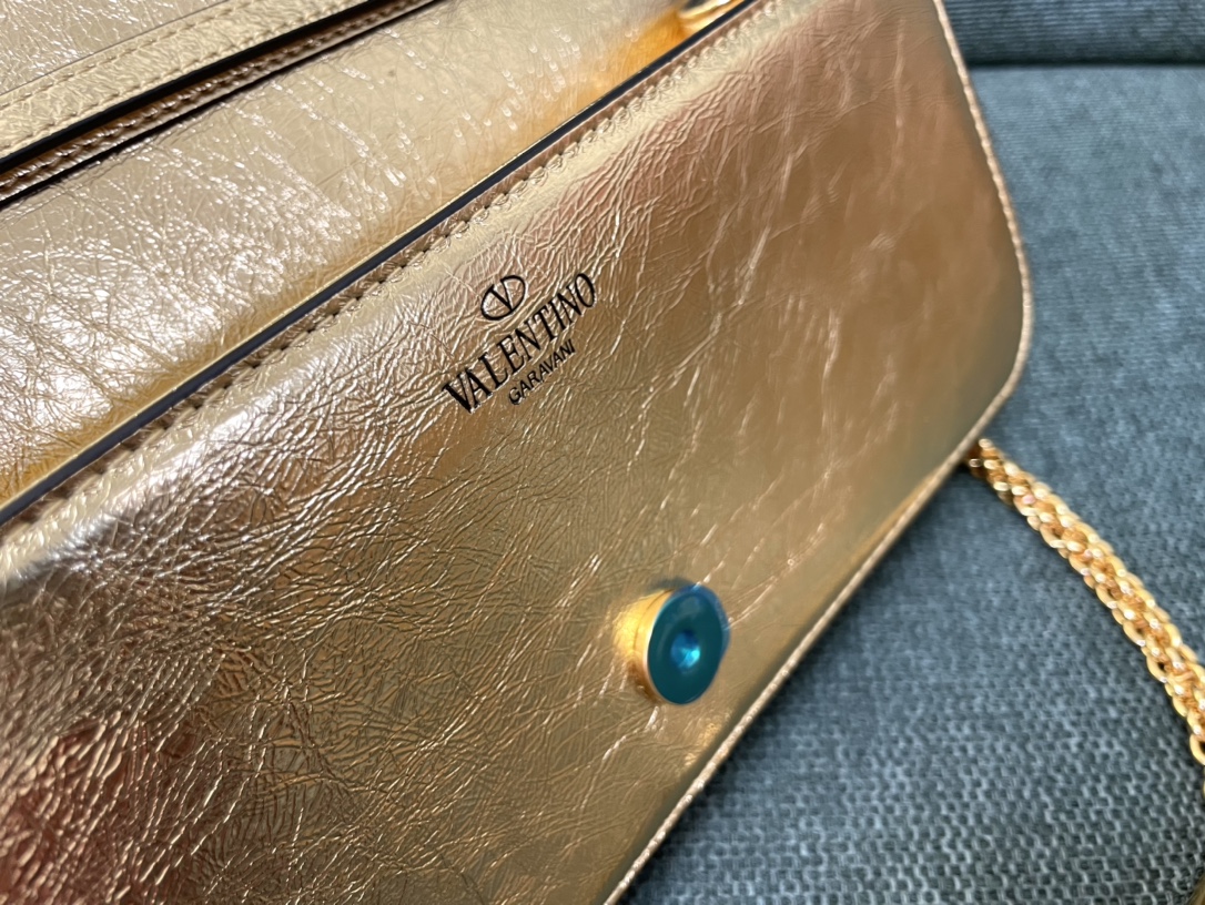 原單複刻VALENTINO華倫天奴包包 VLOGO SIGNATURE LOCÒ小牛皮手袋 木瓜金