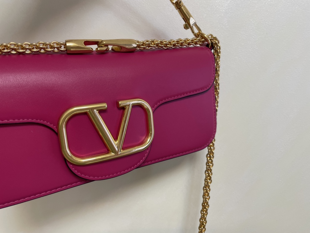 原單複刻VALENTINO華倫天奴包包 VLOGO SIGNATURE LOCÒ小牛皮手袋 玫紫