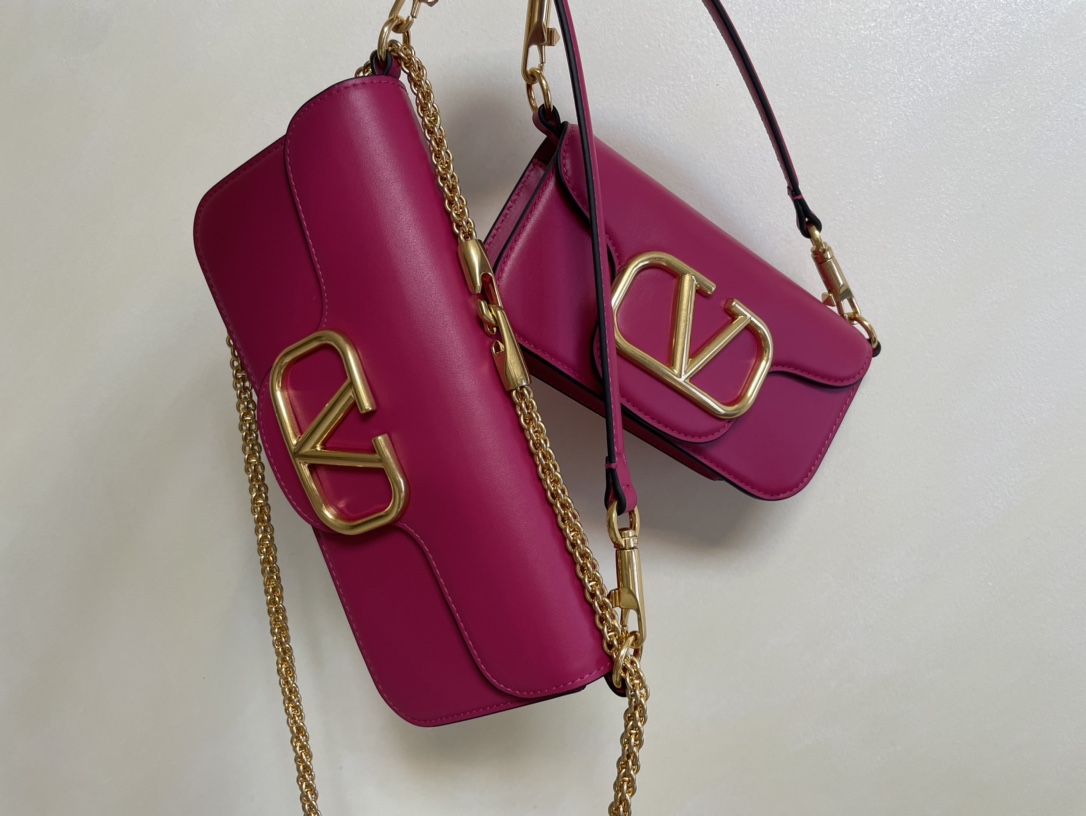 原單複刻VALENTINO華倫天奴包包 VLOGO SIGNATURE LOCÒ小牛皮手袋 玫紫