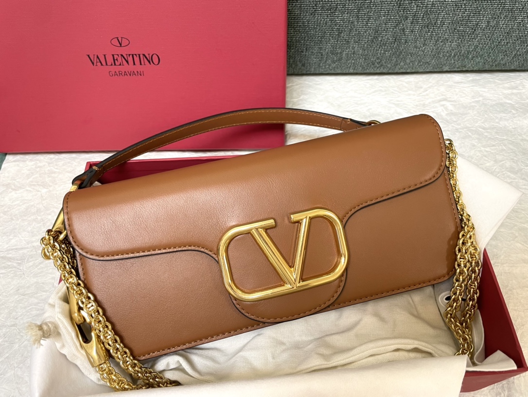 原單複刻VALENTINO華倫天奴包包 VLOGO SIGNATURE LOCÒ小牛皮手袋 棕