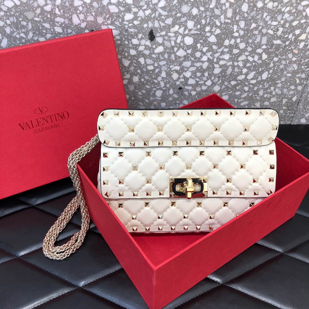 高仿VALENTINO華倫天奴包包 ROCKSTUD SPIKE小號軟牛革手袋 白色