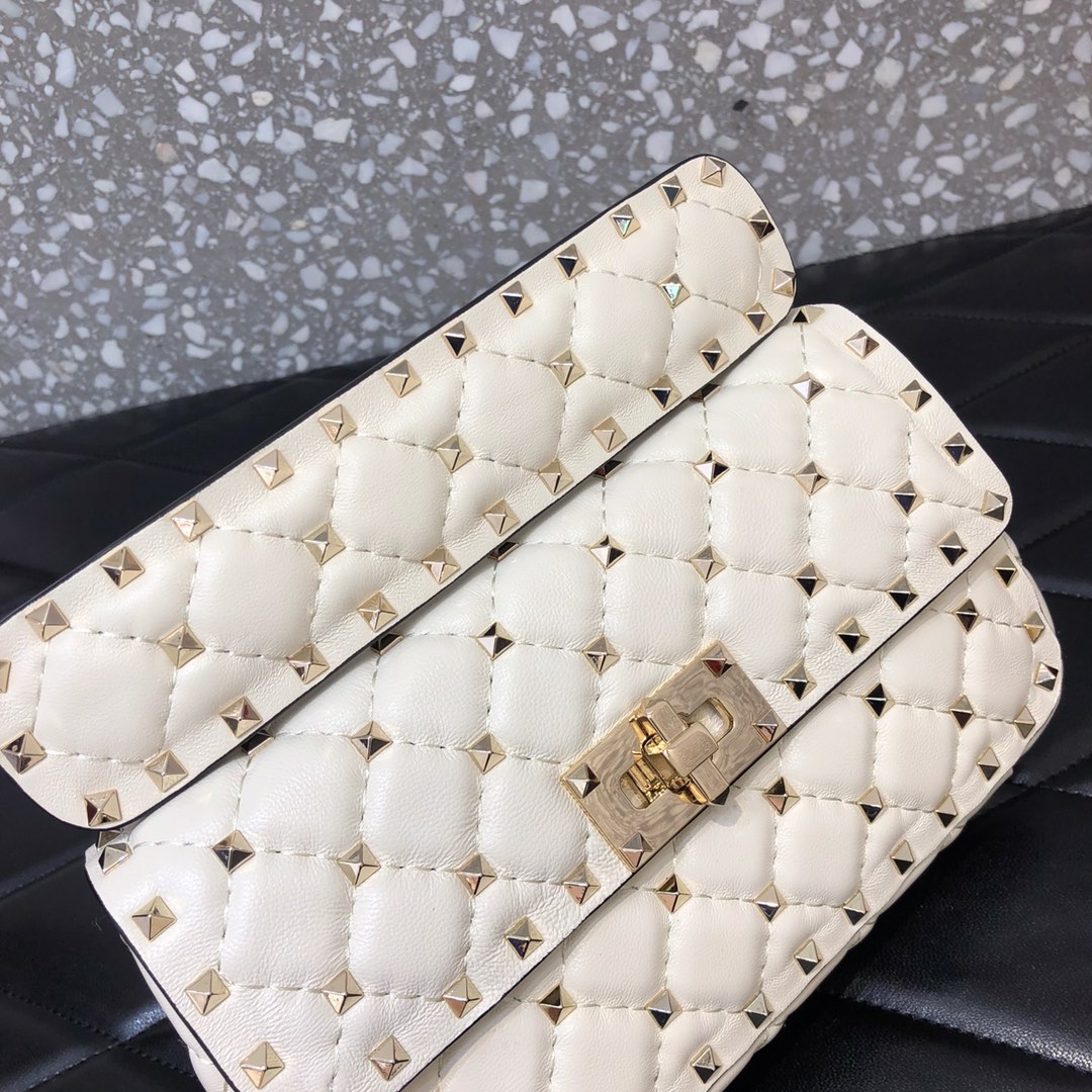 高仿VALENTINO華倫天奴包包 ROCKSTUD SPIKE小號軟牛革手袋 白色