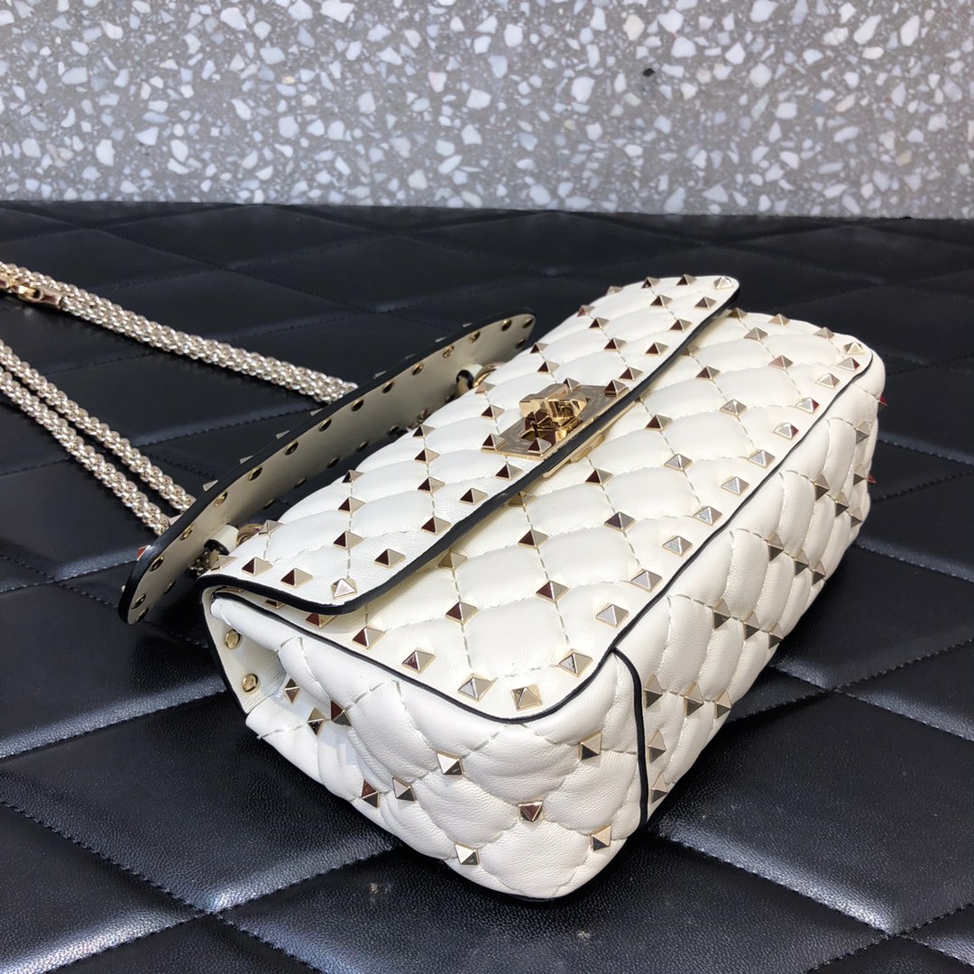 高仿VALENTINO華倫天奴包包 ROCKSTUD SPIKE小號軟牛革手袋 白色