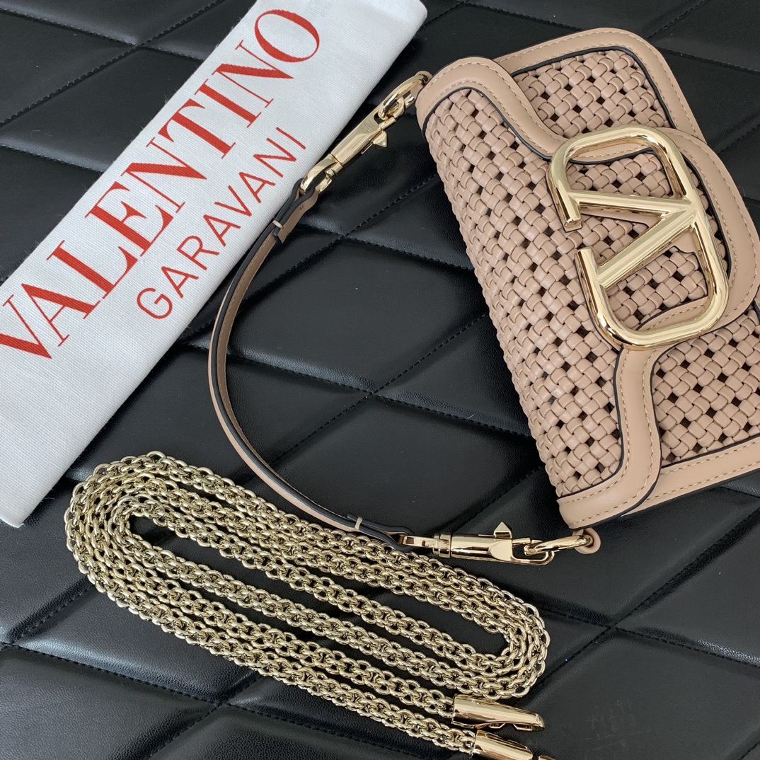 原單VALENTINO華倫天奴包包 Loco定製編織小牛皮手袋 杏色