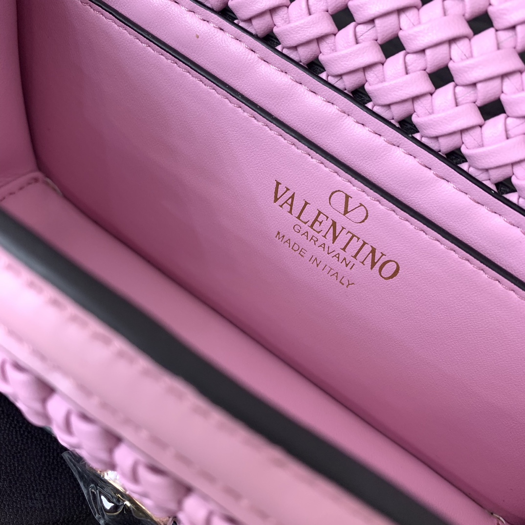 原單VALENTINO華倫天奴包包 Loco定製編織小牛皮手袋 粉色