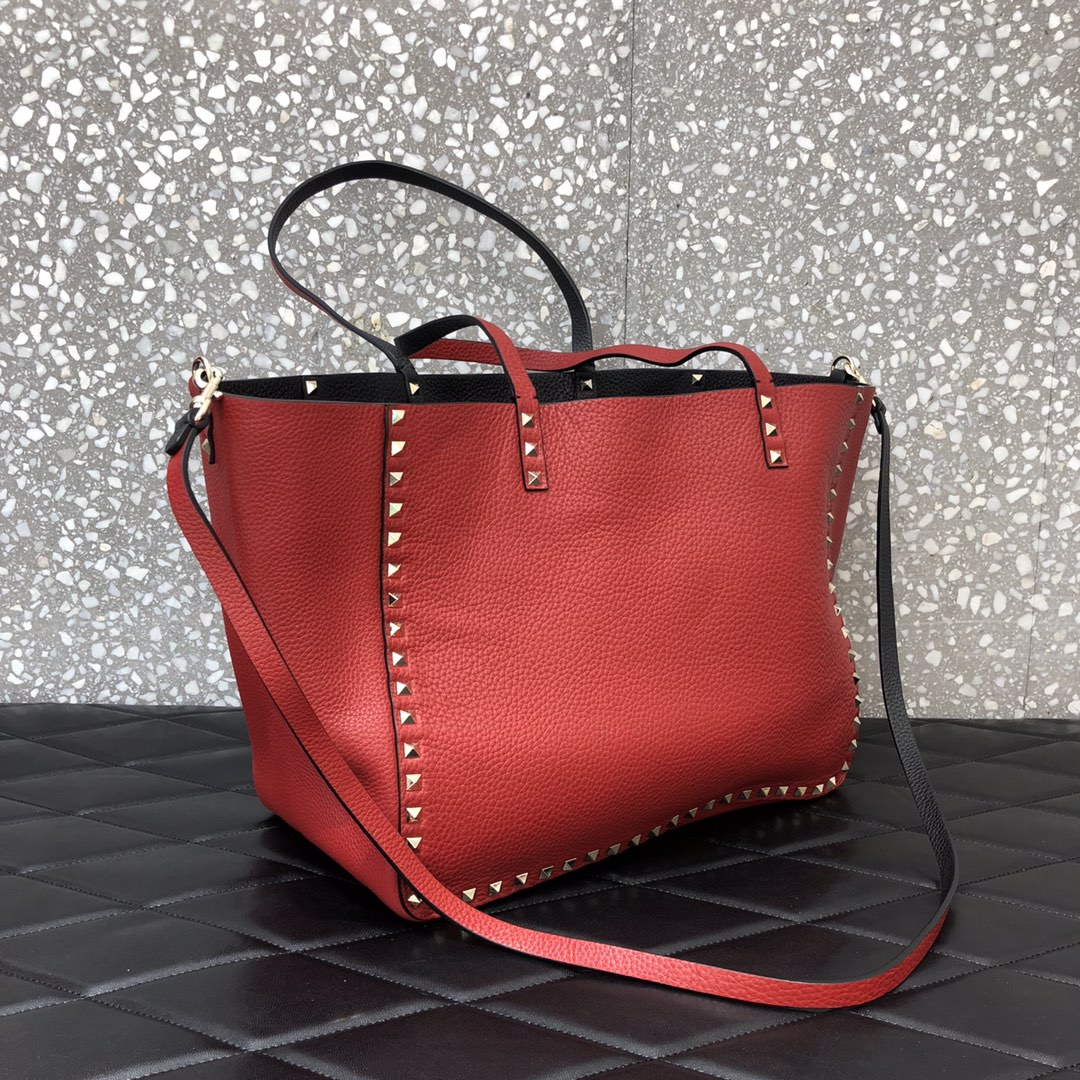 1比1原單VALENTINO華倫天奴包包 ROCKSTUD TOTE BAG雙面購物包 黑-紅