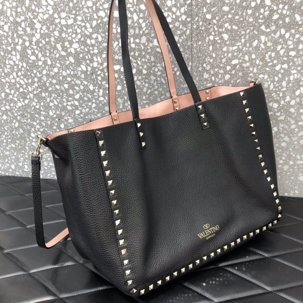 1比1原單VALENTINO華倫天奴包包 ROCKSTUD TOTE BAG雙面購物包 黑-粉