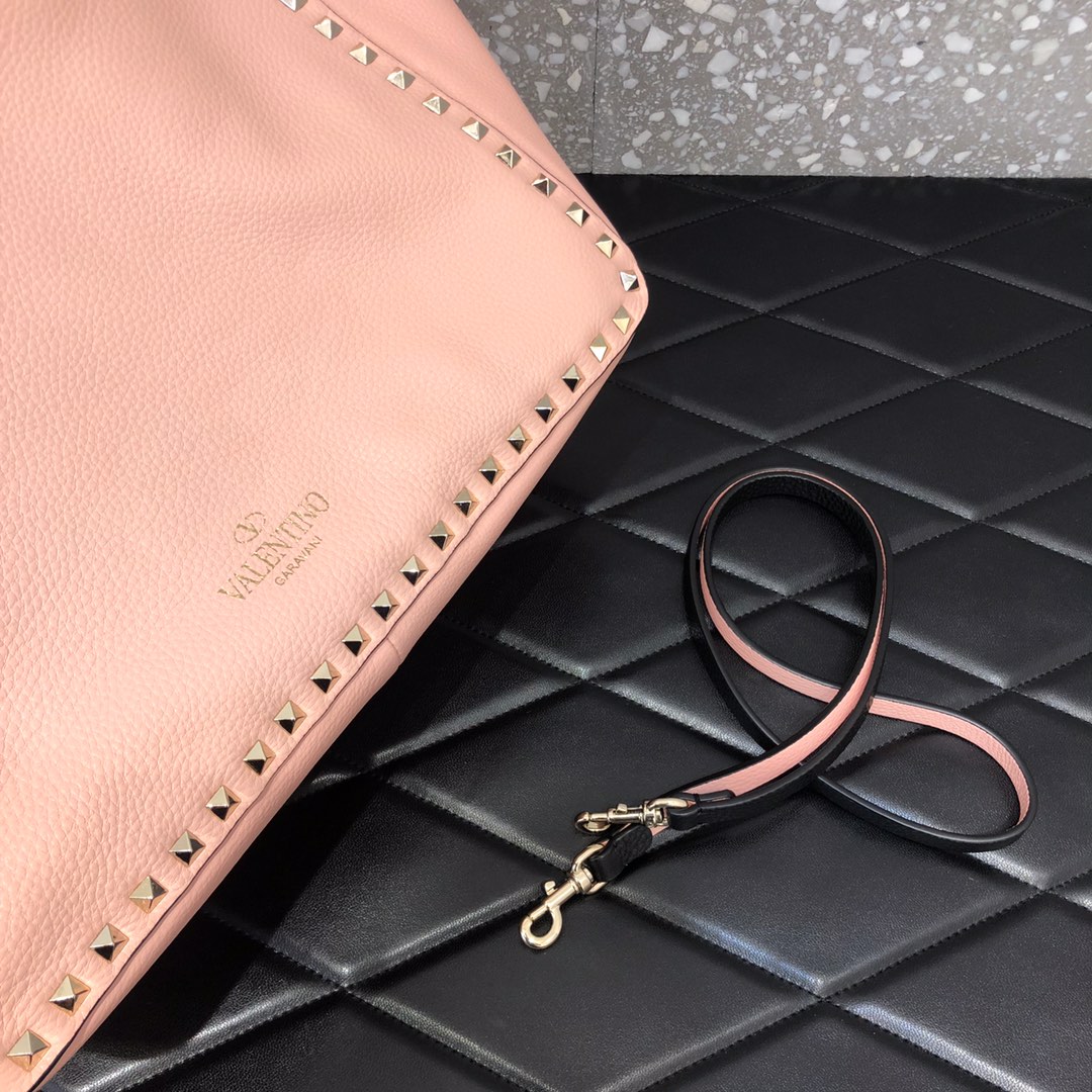 1比1原單VALENTINO華倫天奴包包 ROCKSTUD TOTE BAG雙面購物包 黑-粉