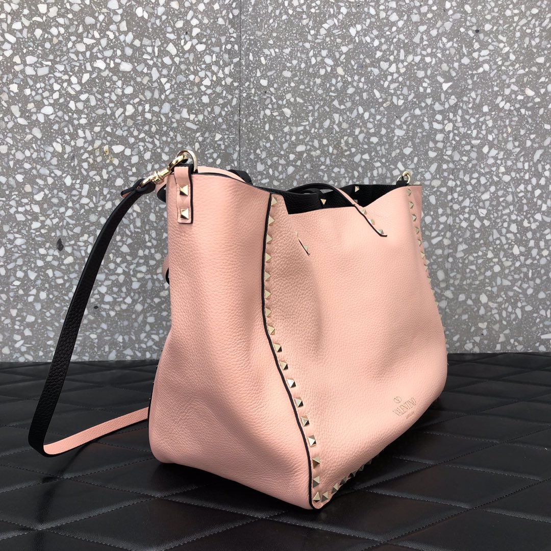 1比1原單VALENTINO華倫天奴包包 ROCKSTUD TOTE BAG雙面購物包 黑-粉