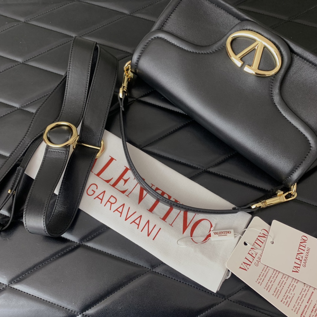 専櫃複刻VALENTINO華倫天奴包包 VLOGO SIGNATURE LOCÒ小牛皮手袋 黑色
