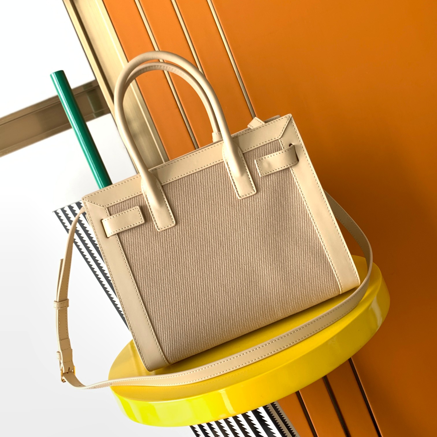 原單YSL聖羅蘭包包 sac de jour牛皮+啞麻布手挽袋 風琴包26cm