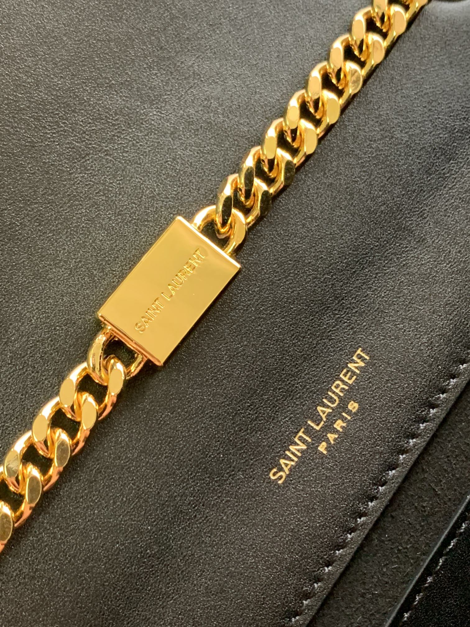 専櫃複刻YSL聖羅蘭包包 kate粒面皮革小型流蘇手袋 平紋黑銀