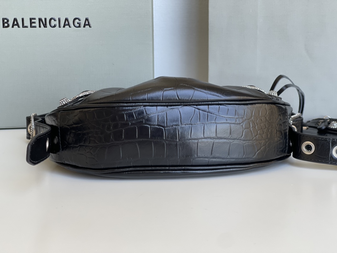 原單1比1 BALENCIAGA巴黎世家 LE CAGOLE 加小號鱷魚紋壓紋鑲萊茵石單肩包