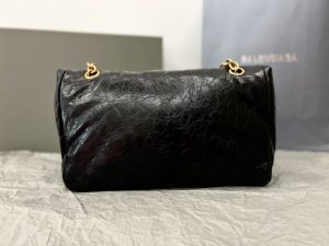 複刻BALENCIAGA巴黎世家 Monaco細紋牛皮革鏈帶包 小號油蠟黑金