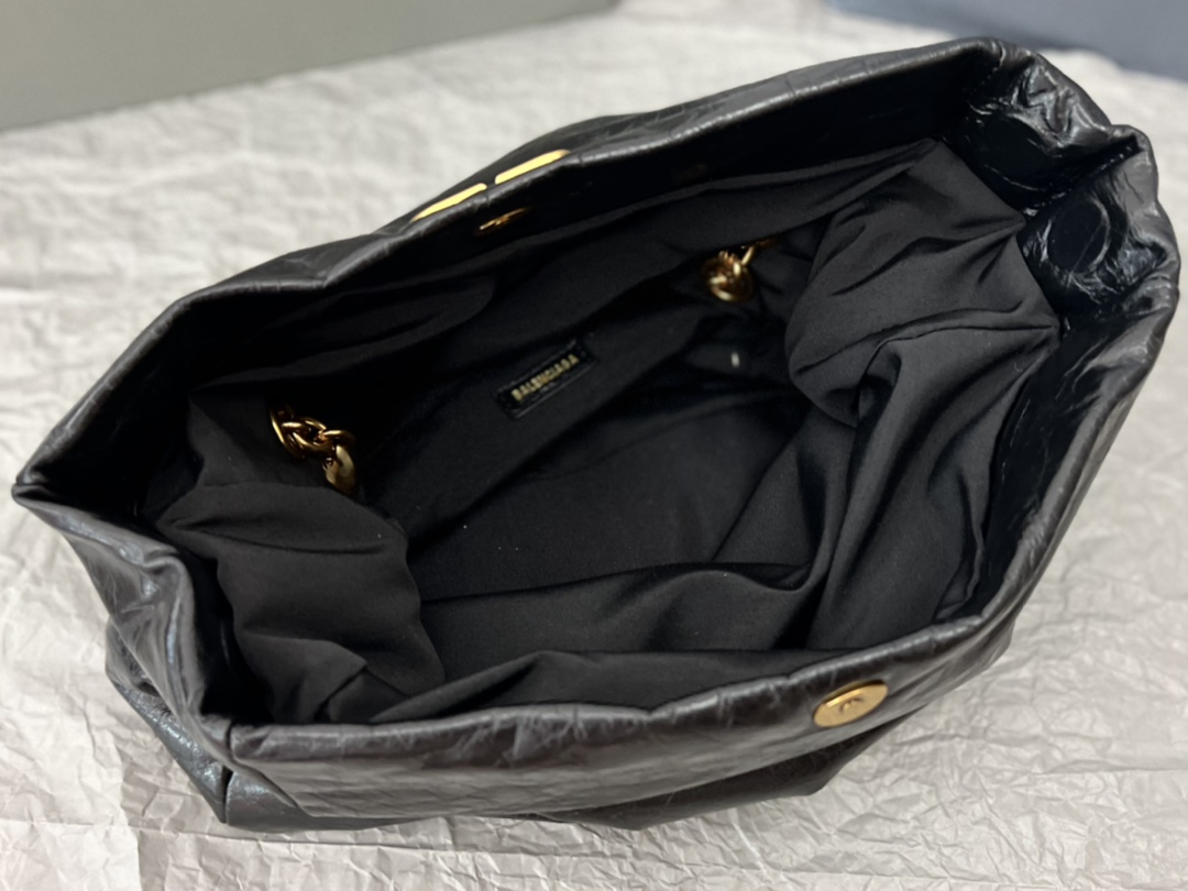 複刻BALENCIAGA巴黎世家 Monaco細紋牛皮革鏈帶包 小號油蠟黑金