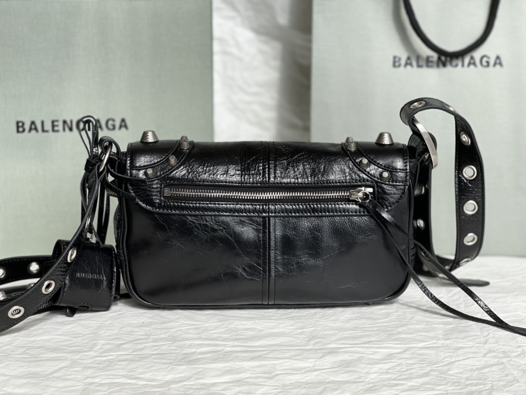 専櫃複刻BALENCIAGA巴黎世家 Le Cagole黑色細紋牛皮革小號單肩包