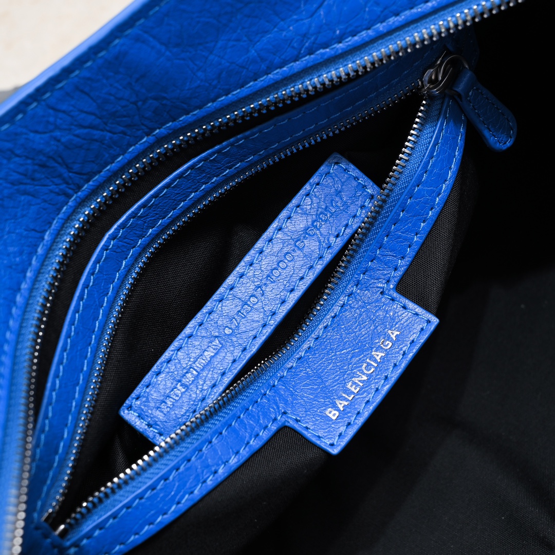 原單高仿BALENCIAGA巴黎世家 Neo Cagole 細紋牛皮革手提包 中號藍色