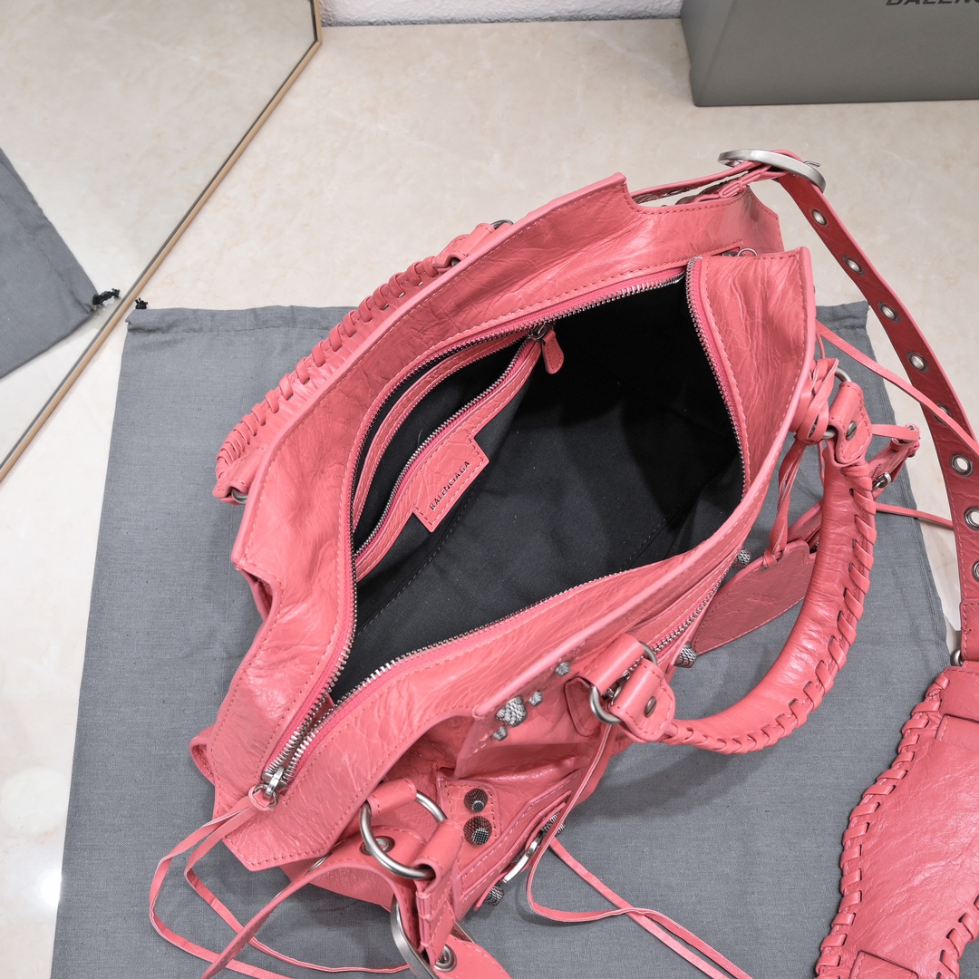 原單高仿BALENCIAGA巴黎世家 Neo Cagole 細紋牛皮革手提包 中號紅色