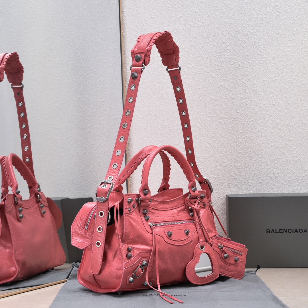 原單高仿BALENCIAGA巴黎世家 Neo Cagole 細紋牛皮革手提包 中號紅色