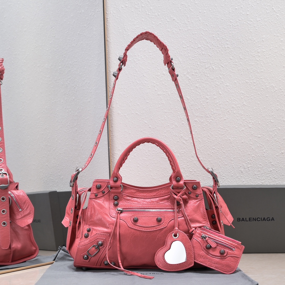 原單高仿BALENCIAGA巴黎世家 Neo Cagole 細紋牛皮革手提包 中號紅色