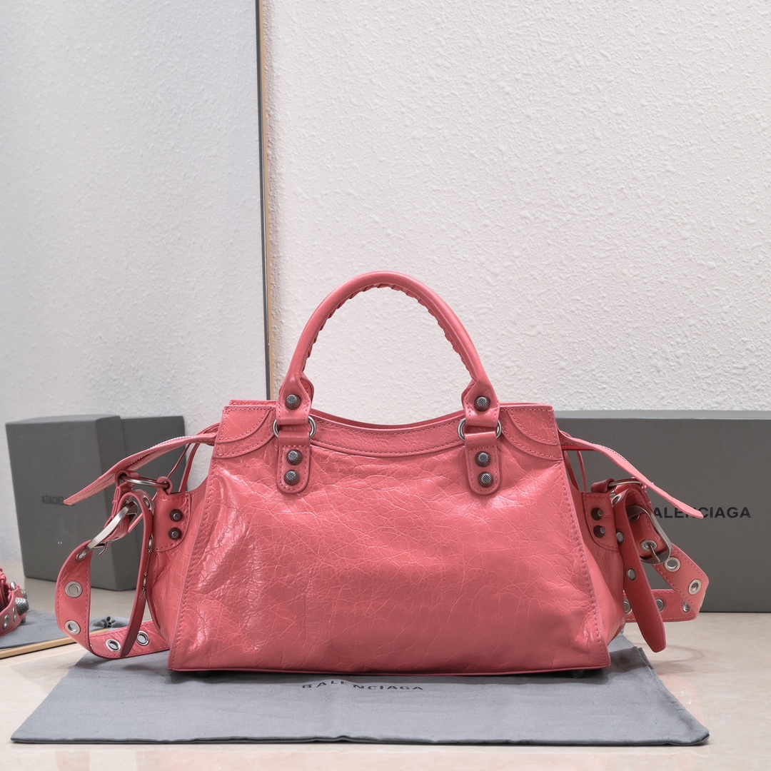 原單高仿BALENCIAGA巴黎世家 Neo Cagole 細紋牛皮革手提包 中號紅色