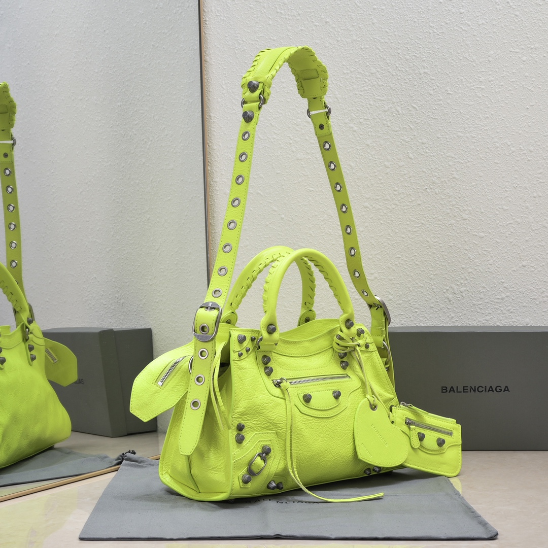 複刻高仿BALENCIAGA巴黎世家 Neo Cagole 細紋牛皮革手提包 中號亮藍