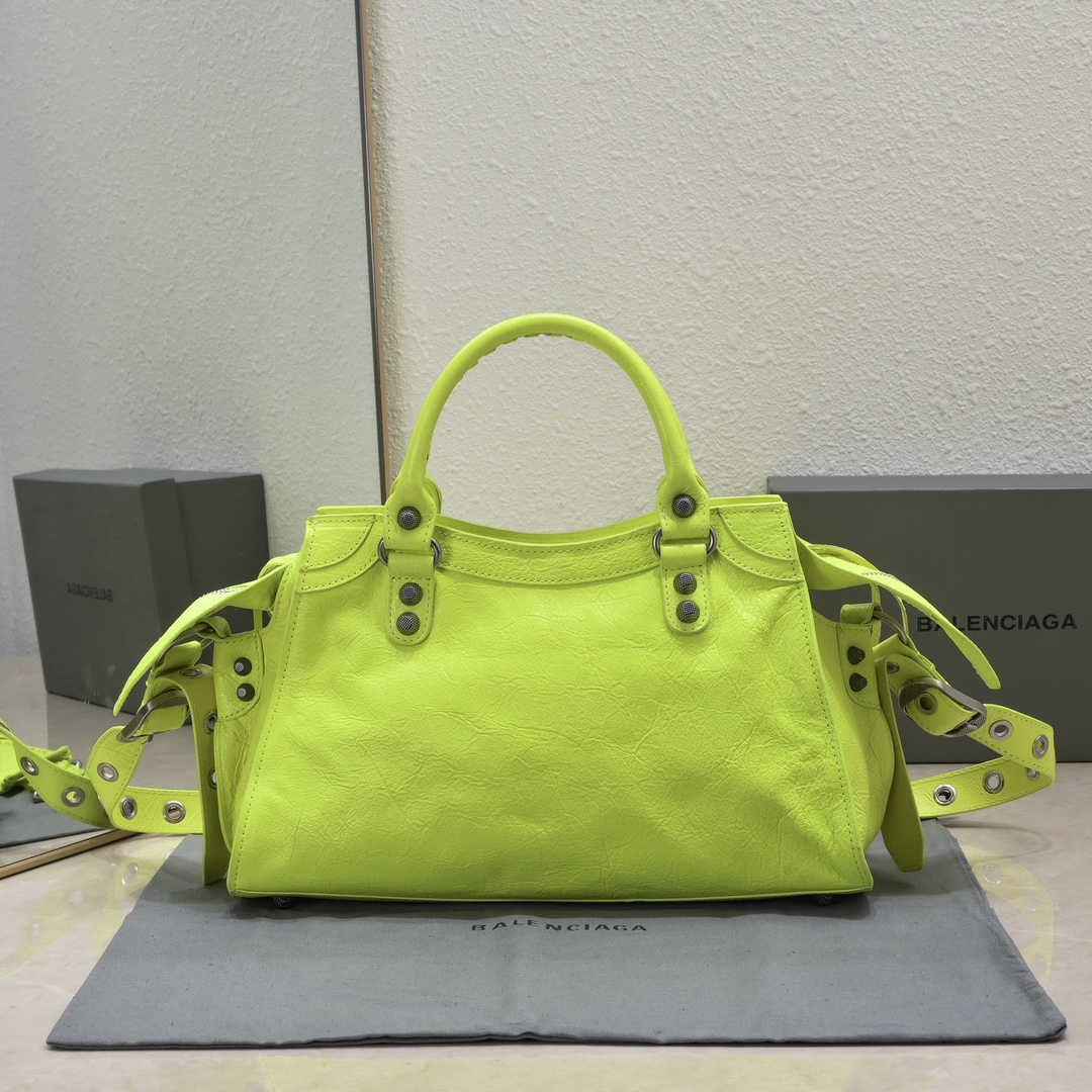 複刻高仿BALENCIAGA巴黎世家 Neo Cagole 細紋牛皮革手提包 中號亮藍