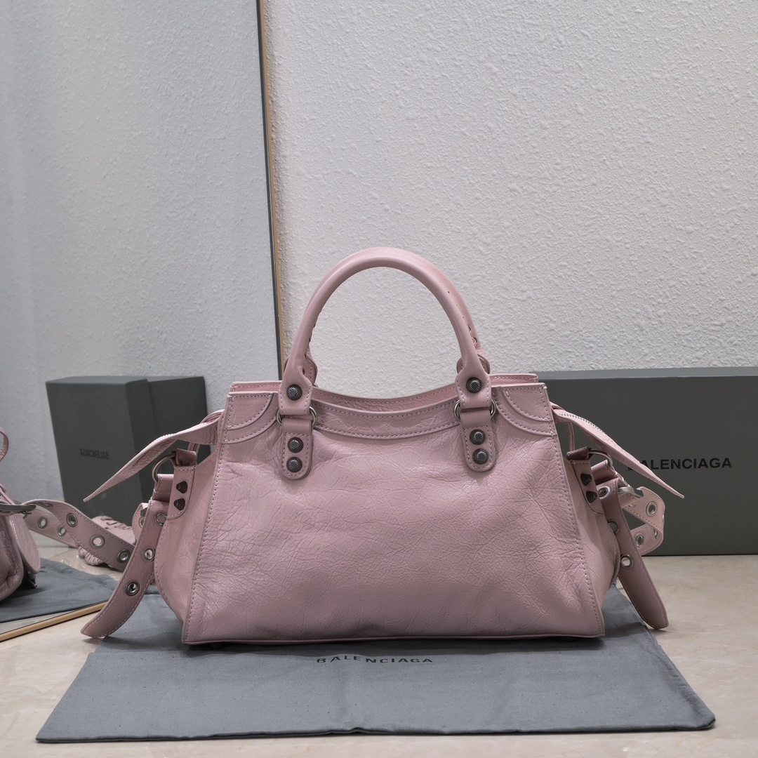 複刻高仿BALENCIAGA巴黎世家 Neo Cagole 細紋牛皮革手提包 中號淺紫