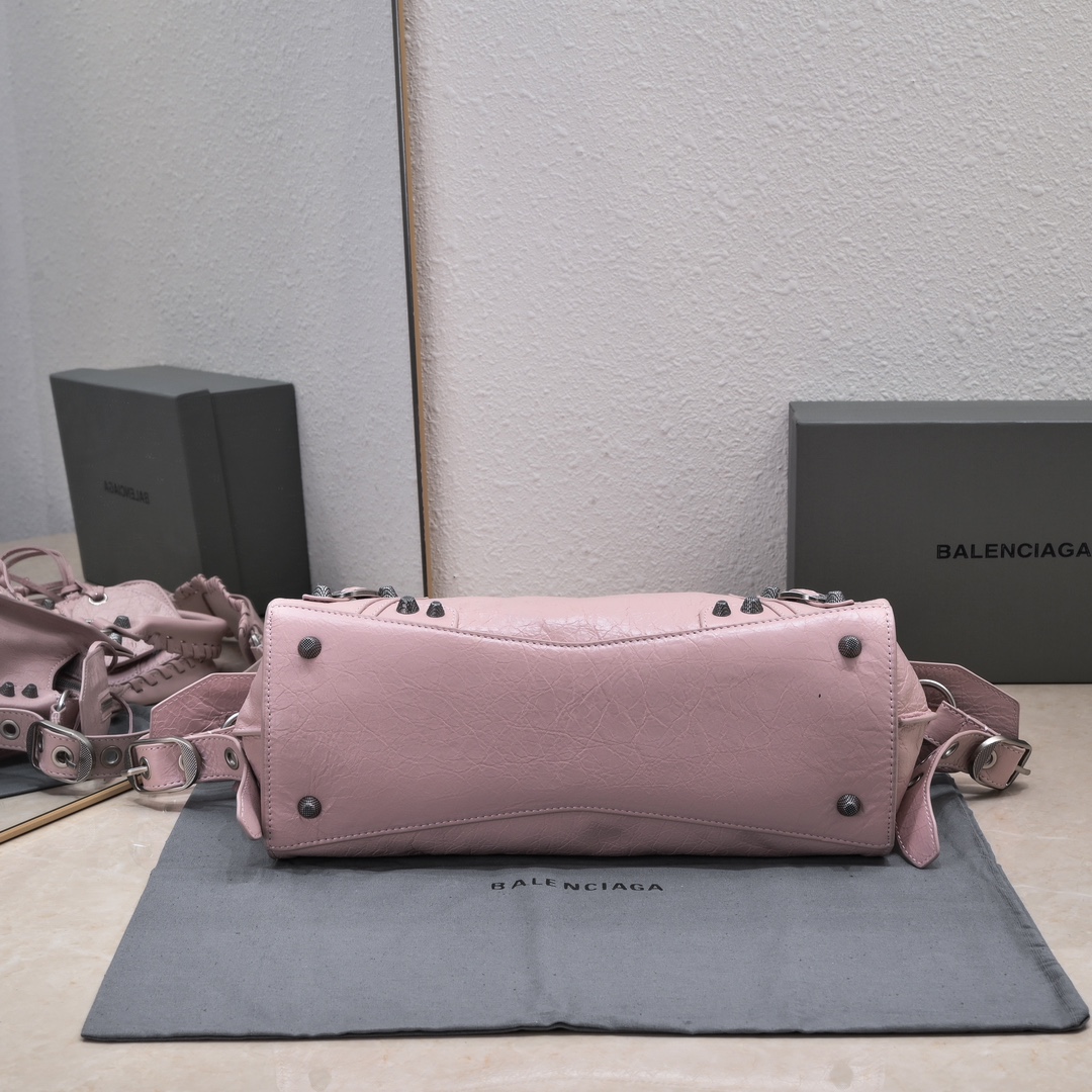 複刻高仿BALENCIAGA巴黎世家 Neo Cagole 細紋牛皮革手提包 中號淺紫