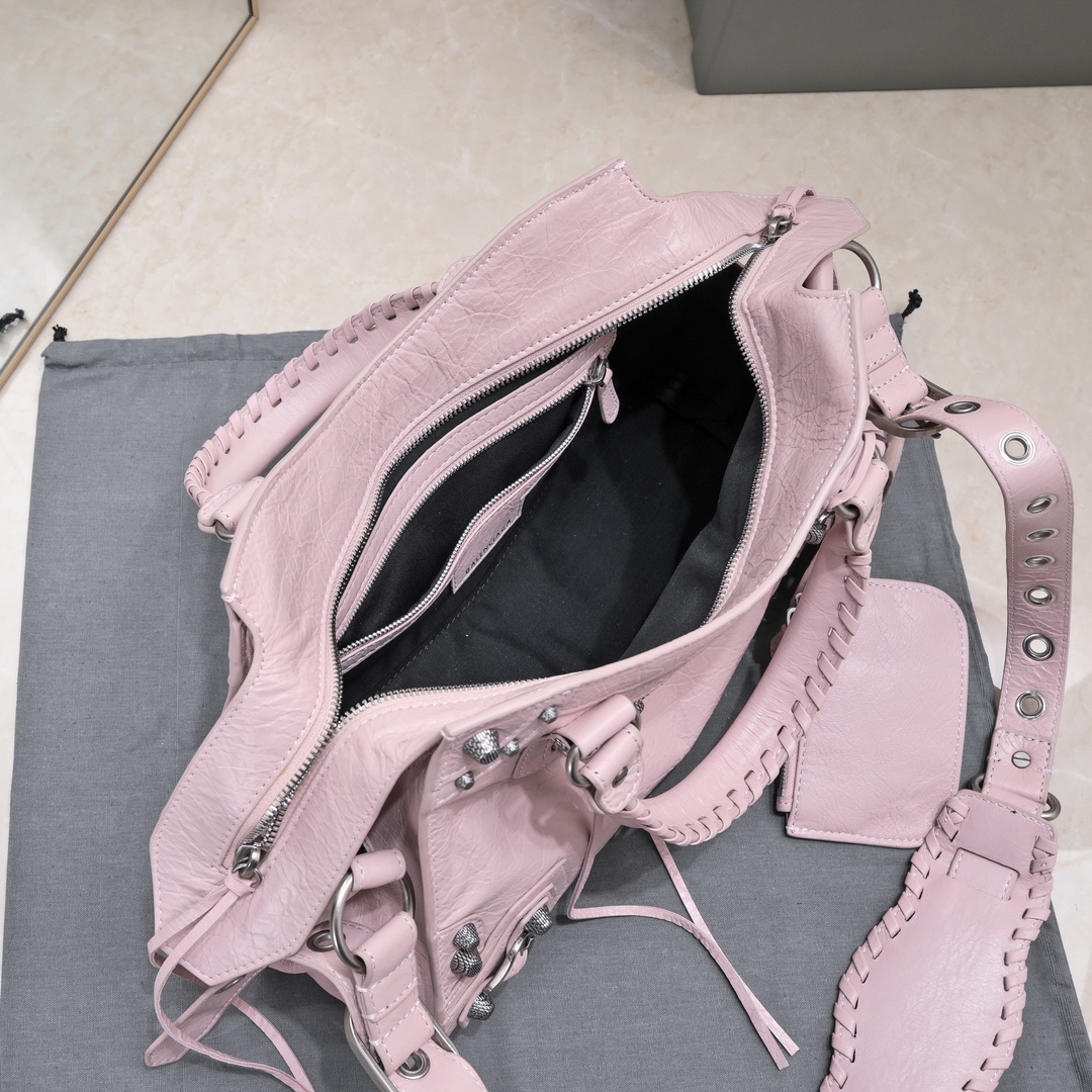 複刻高仿BALENCIAGA巴黎世家 Neo Cagole 細紋牛皮革手提包 中號淺紫