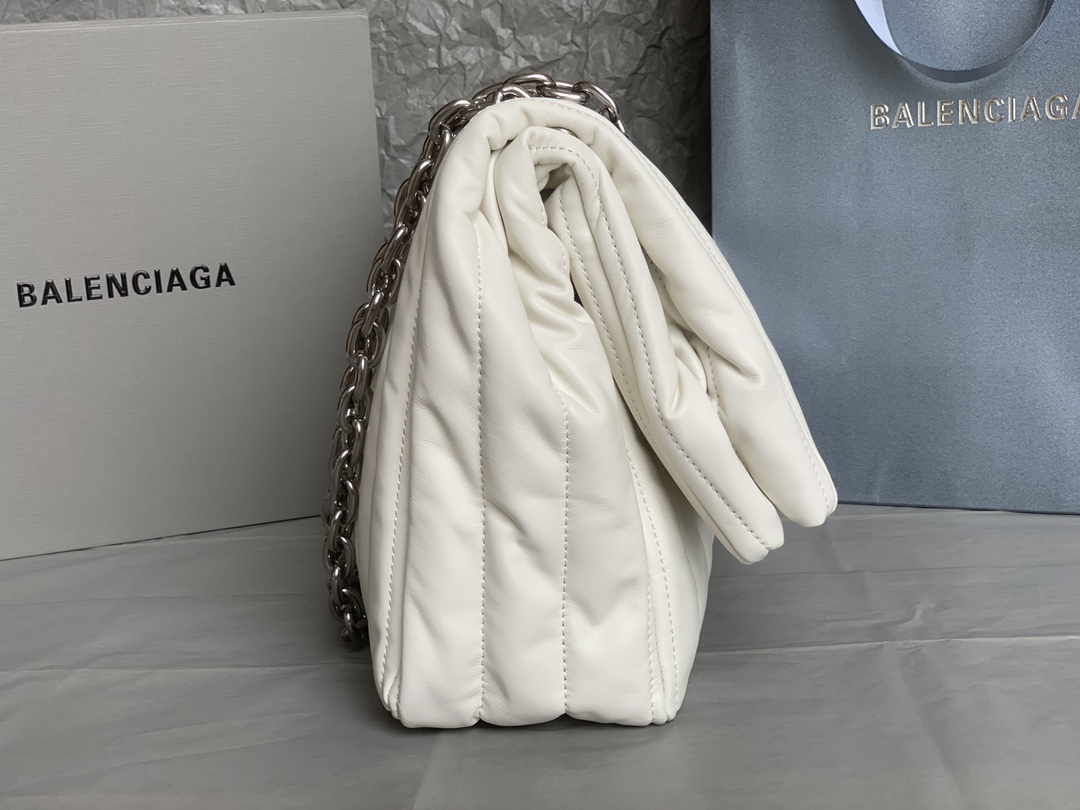 高仿複刻BALENCIAGA巴黎世家 Monaco白色絎縫薄牛皮革中號鏈帶包
