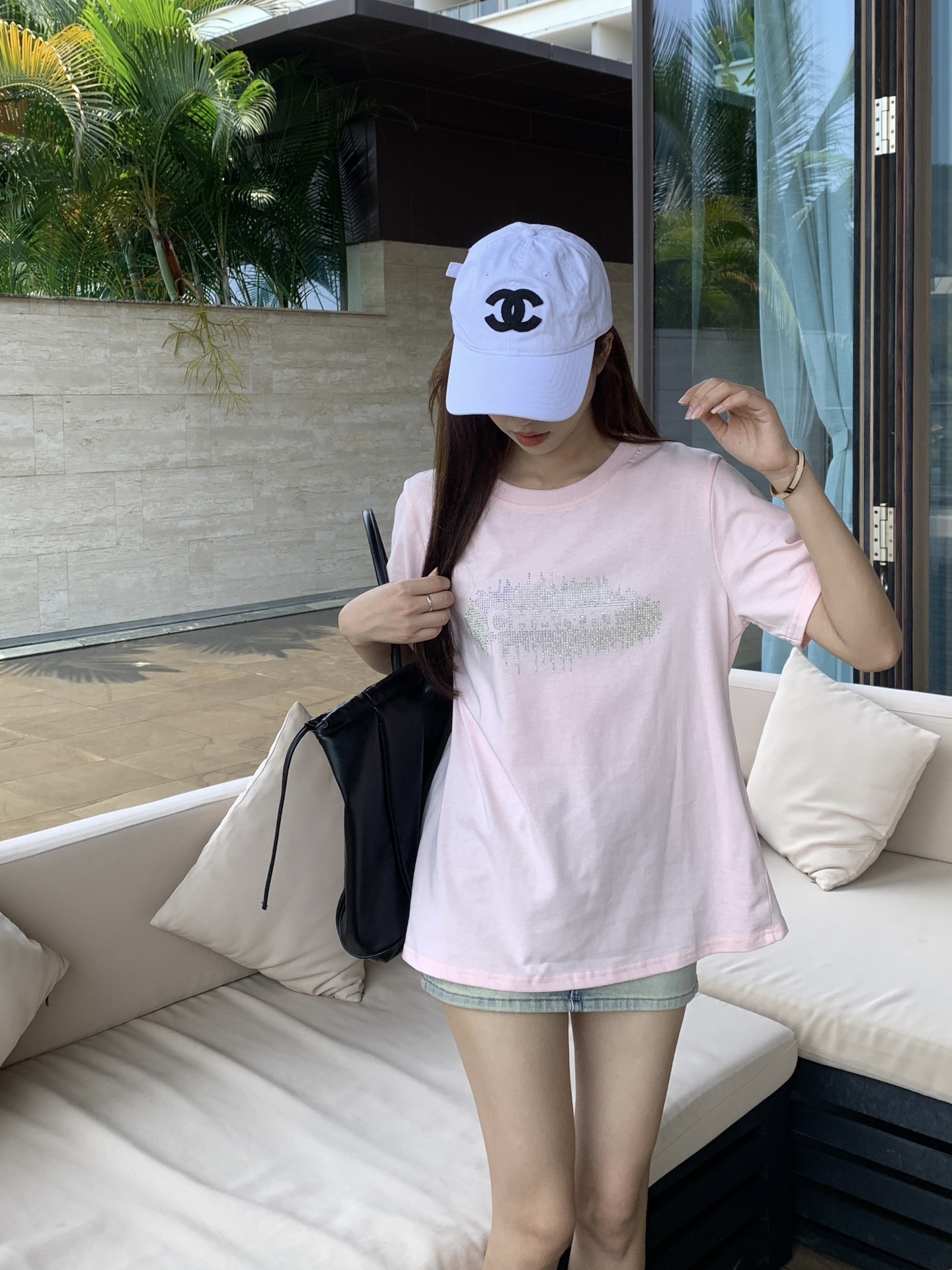 獨家高仿頂級香奈兒CHANEL純棉面料logo印花短袖T恤 粉色