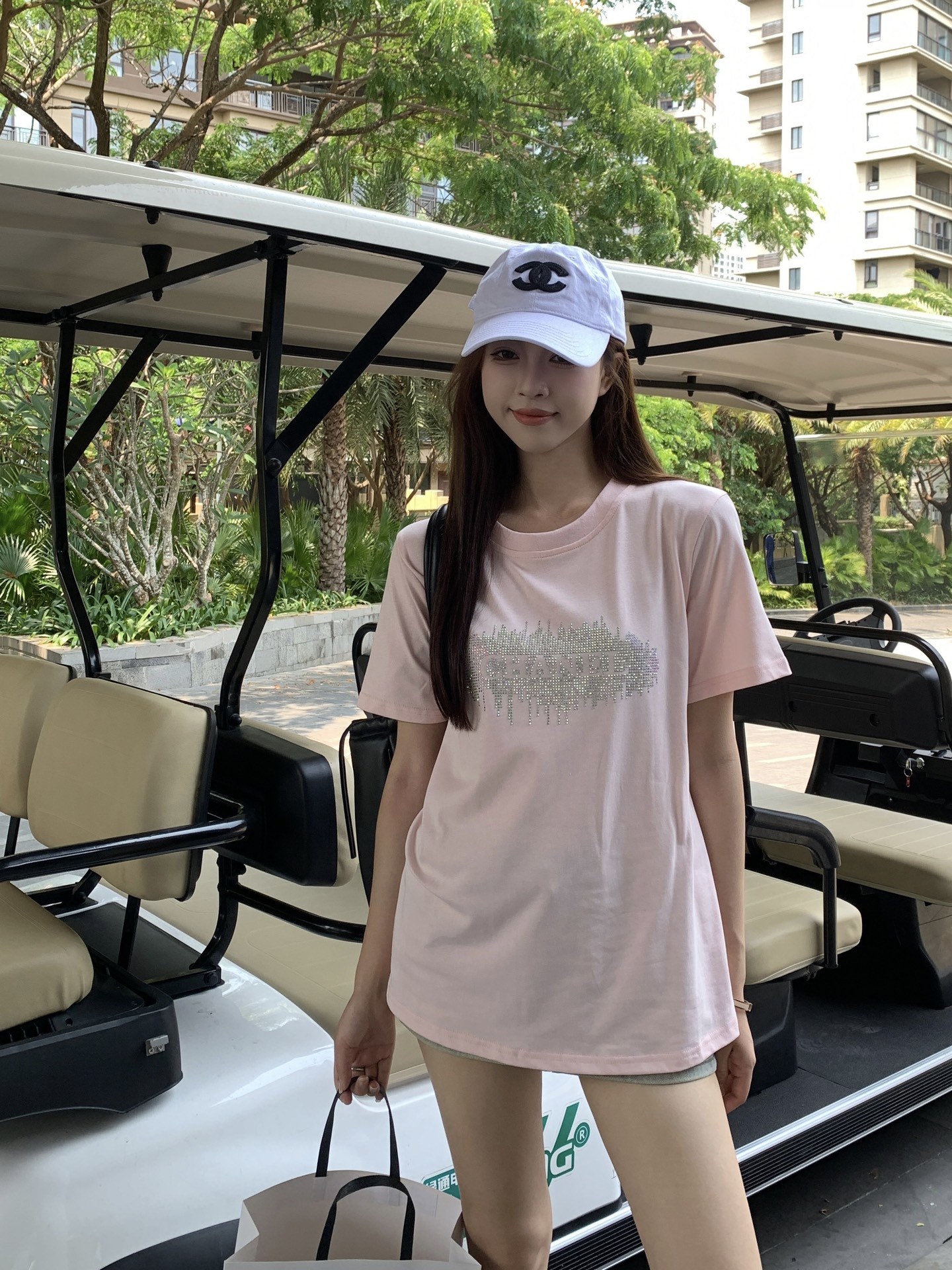 獨家高仿頂級香奈兒CHANEL純棉面料logo印花短袖T恤 粉色