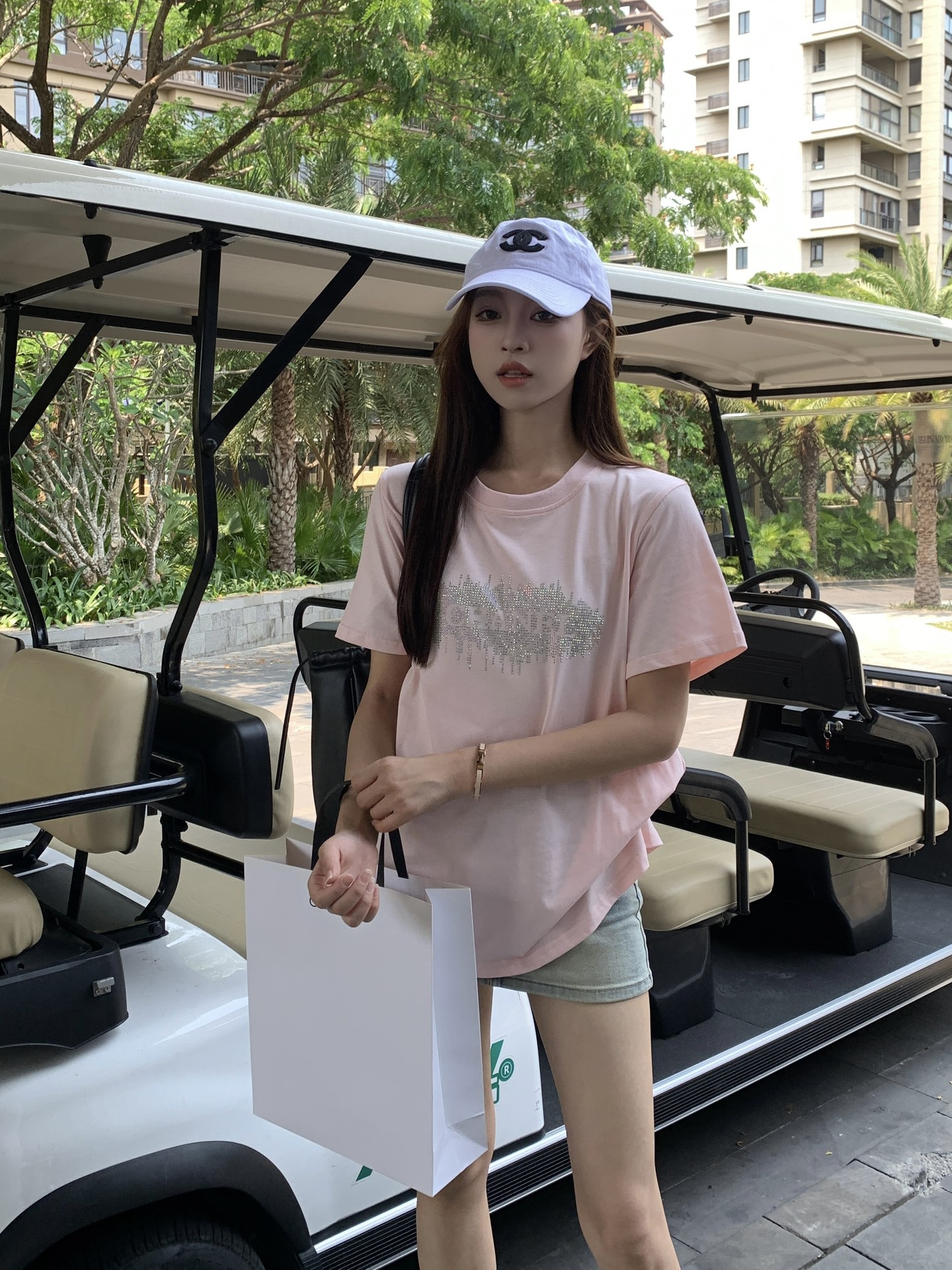 獨家高仿頂級香奈兒CHANEL純棉面料logo印花短袖T恤 粉色