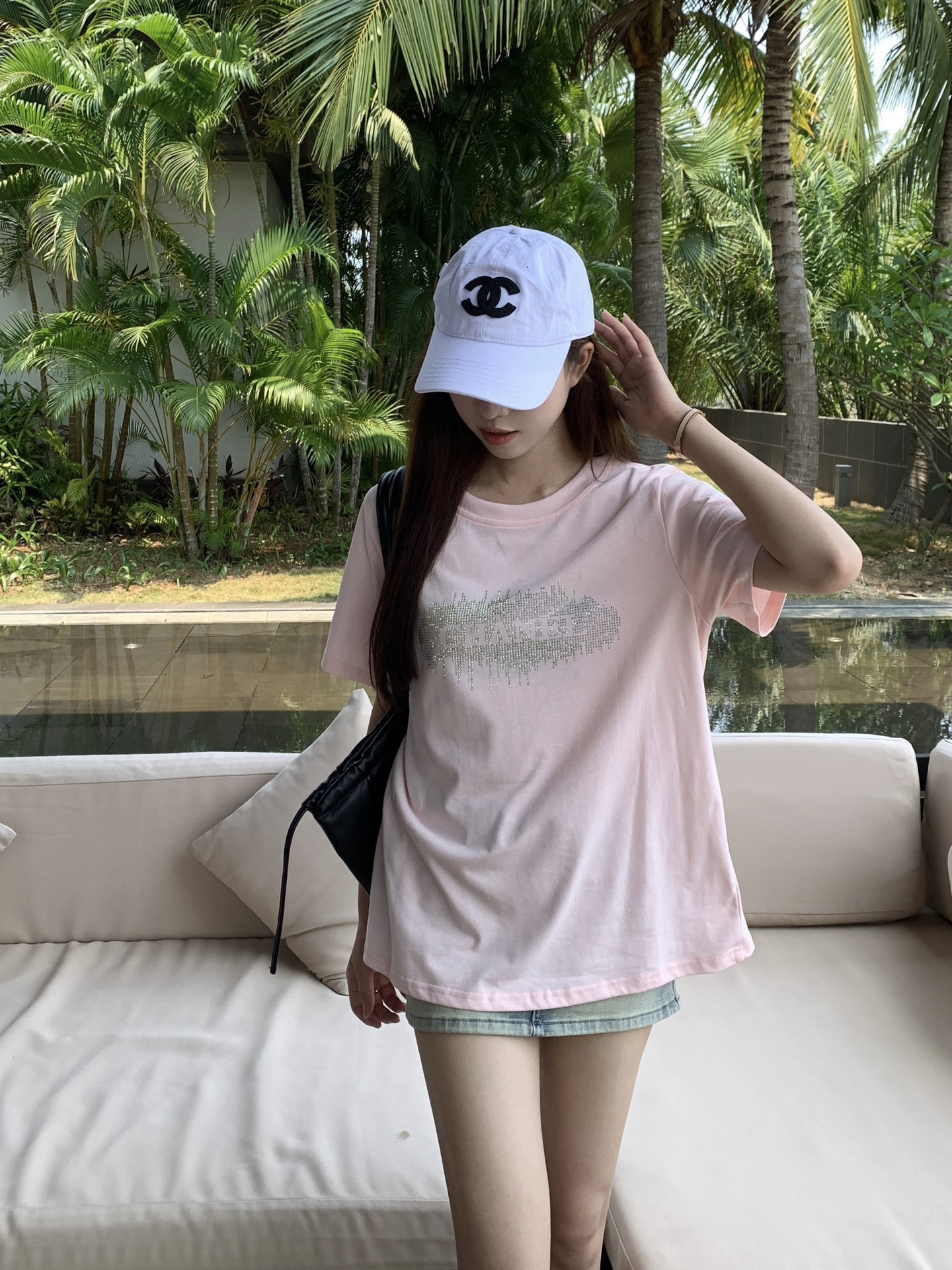 獨家高仿頂級香奈兒CHANEL純棉面料logo印花短袖T恤 粉色