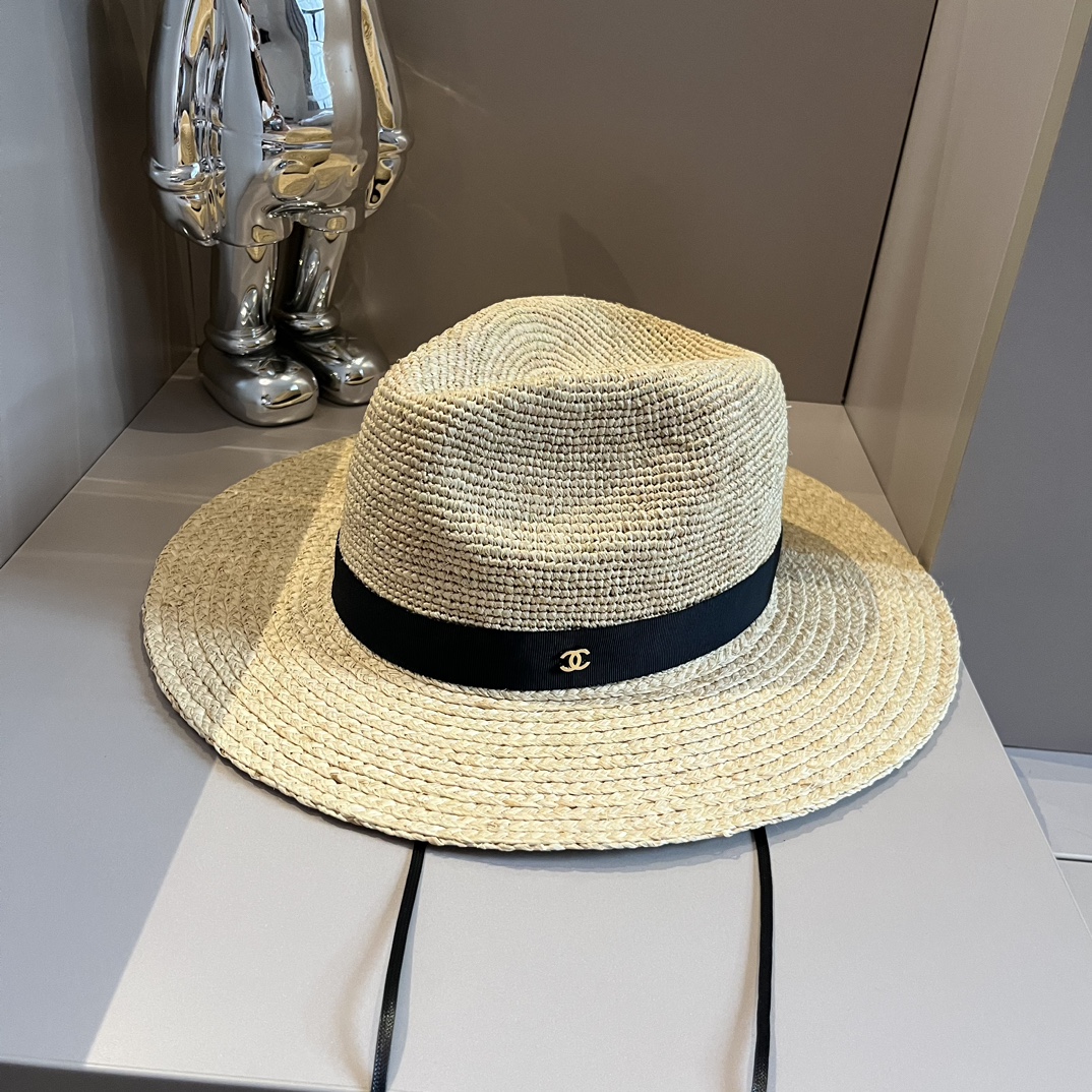 CHANEL高仿香奈兒拉菲草帽純手工打造高級定制寬邊 草帽 巴拿馬帽