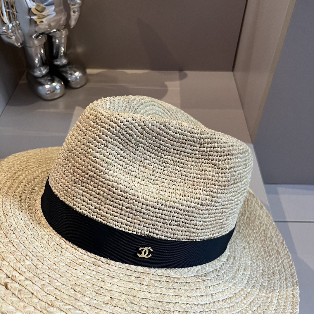 CHANEL高仿香奈兒拉菲草帽純手工打造高級定制寬邊 草帽 巴拿馬帽