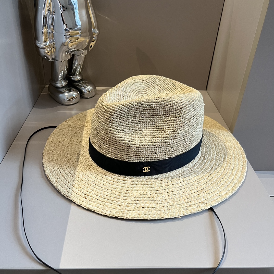 CHANEL高仿香奈兒拉菲草帽純手工打造高級定制寬邊 草帽 巴拿馬帽
