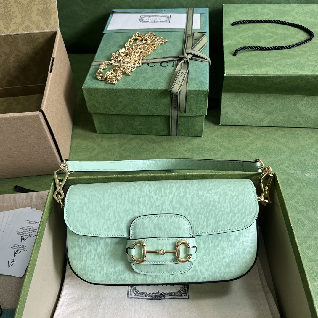 Gucci Horsebit 頂級高仿肩背包女款真皮包包草綠色