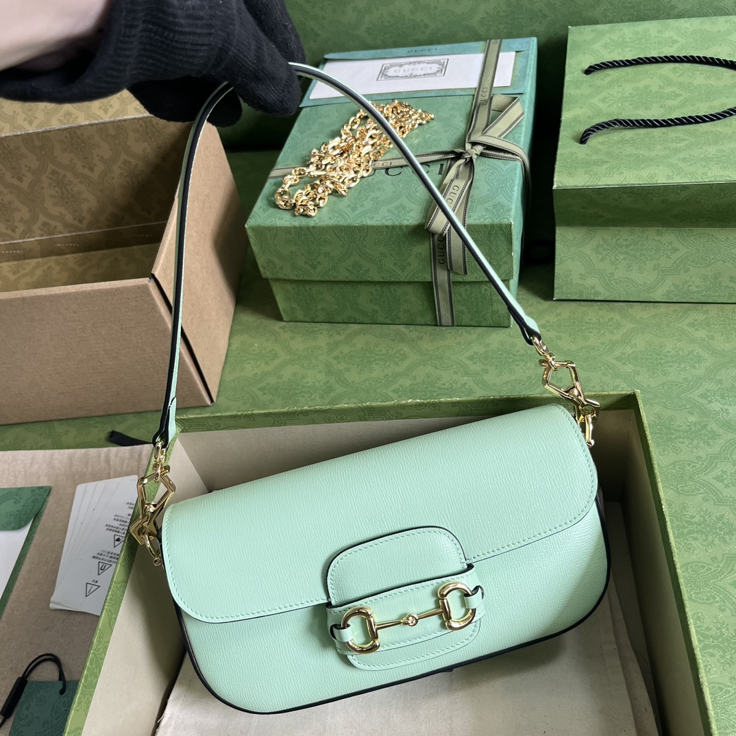 Gucci Horsebit 頂級高仿肩背包女款真皮包包草綠色