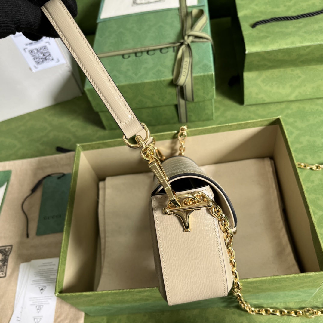 735178Gucci一比一復刻原單肩背包卡其色Horsebit 1955系列