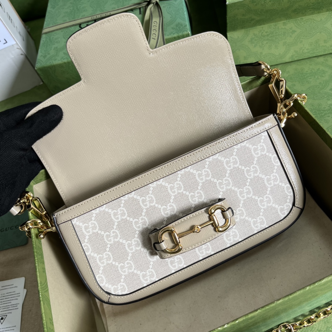 735178Gucci一比一復刻原單肩背包卡其色Horsebit 1955系列