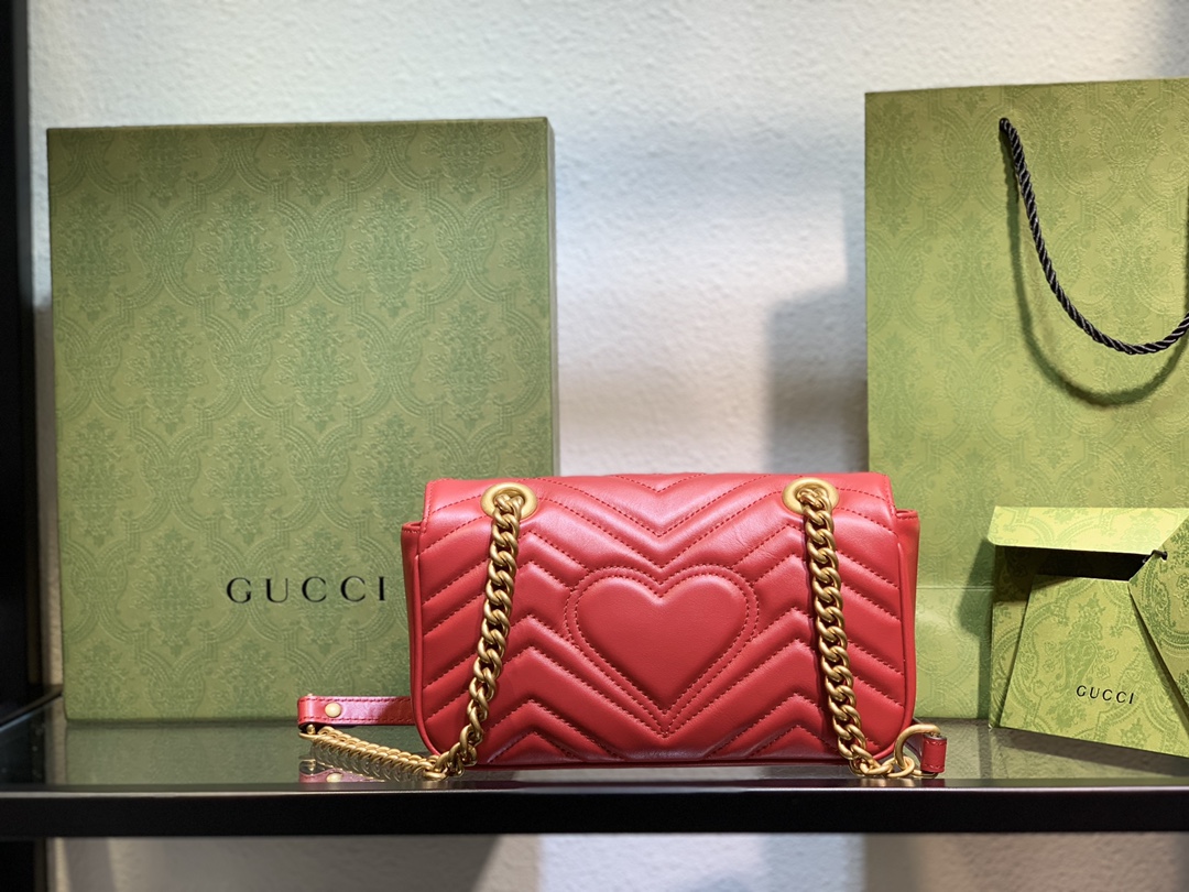 原廠皮Gucci古馳Marmot 小號包包單肩包斜挎包 紅色
