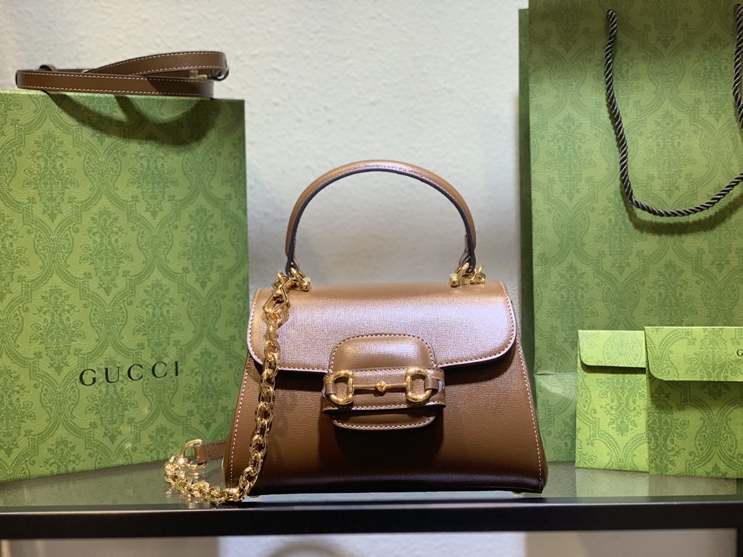 Gucci Horsebit 1955系列原單包包採用卡其色手提包