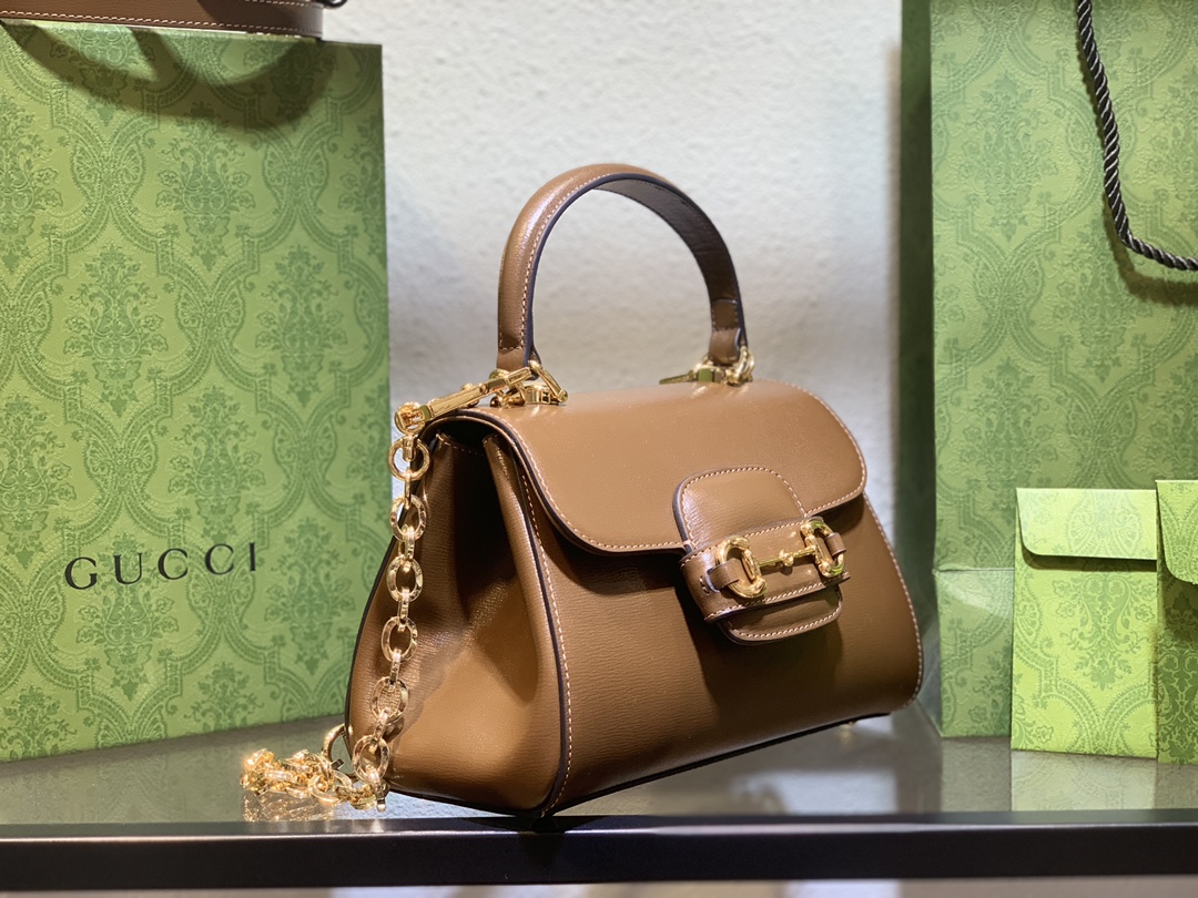 Gucci Horsebit 1955系列原單包包採用卡其色手提包