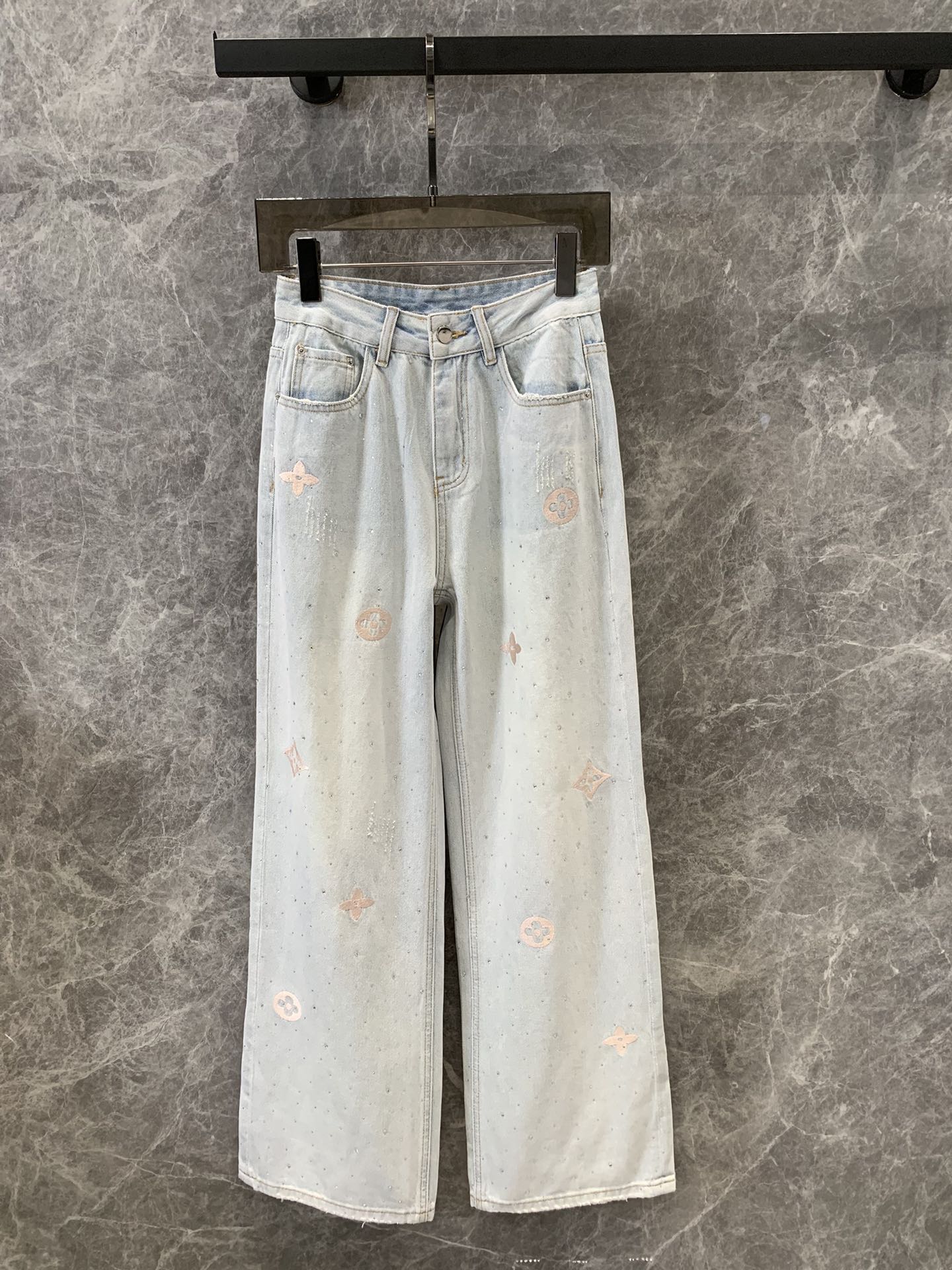 頂級原單路易威登LV春夏新品 logo撞色刺繡牛仔褲復古洗水 女款 直筒寬鬆牛仔褲