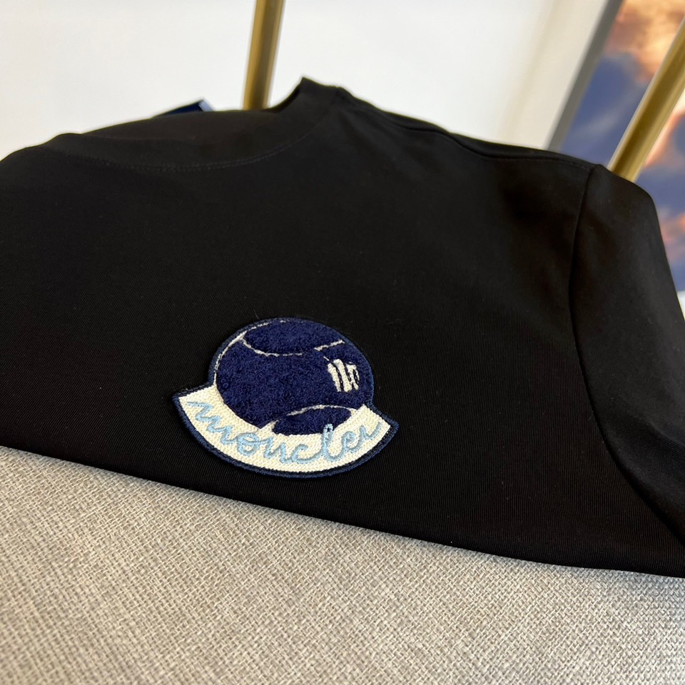 頂級高仿蒙口春夏男士立體logo刺繡圓領短袖T恤衫