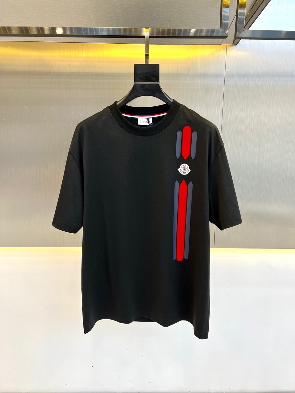 蒙口高仿男裝刺繡logo短袖純棉T恤拼色工藝精品男T恤彈力修身
