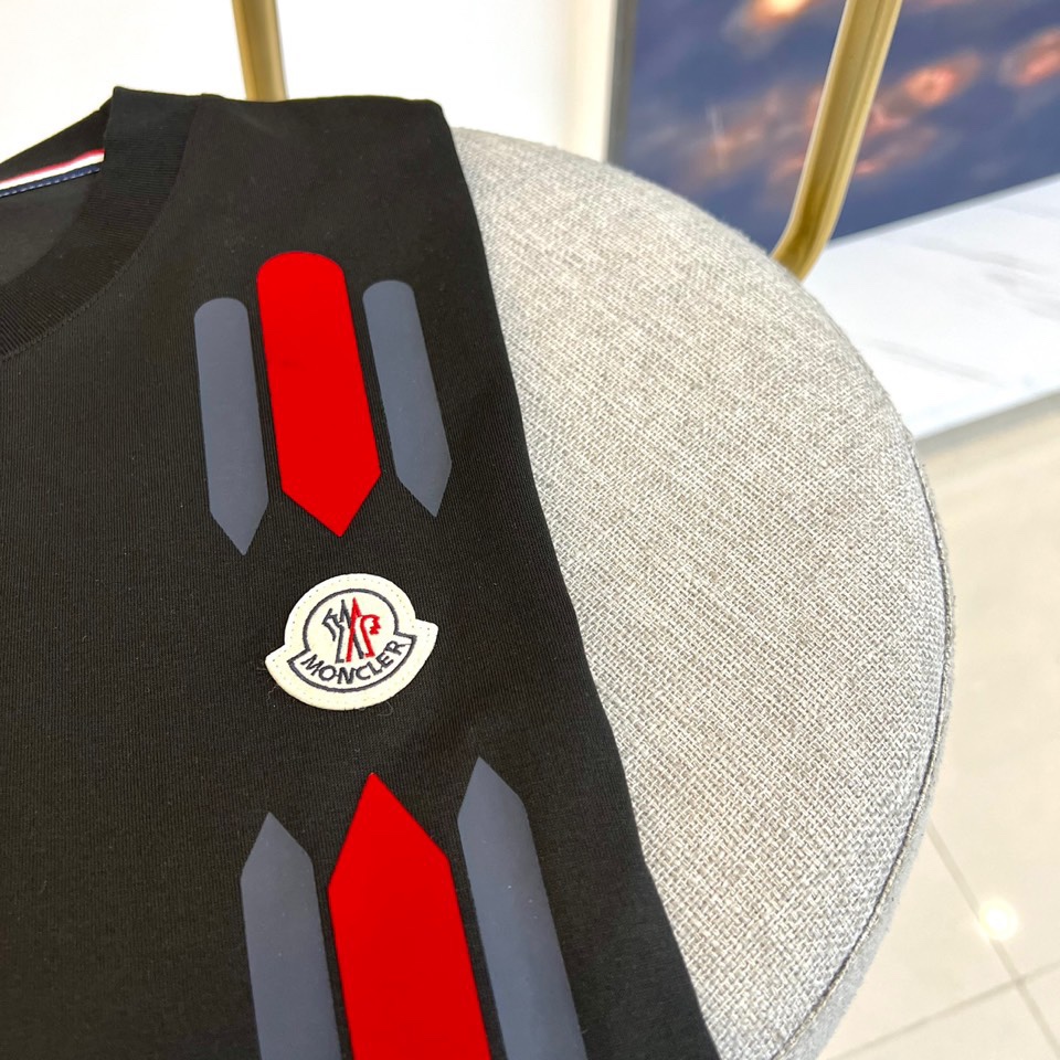 蒙口高仿男裝刺繡logo短袖純棉T恤拼色工藝精品男T恤彈力修身